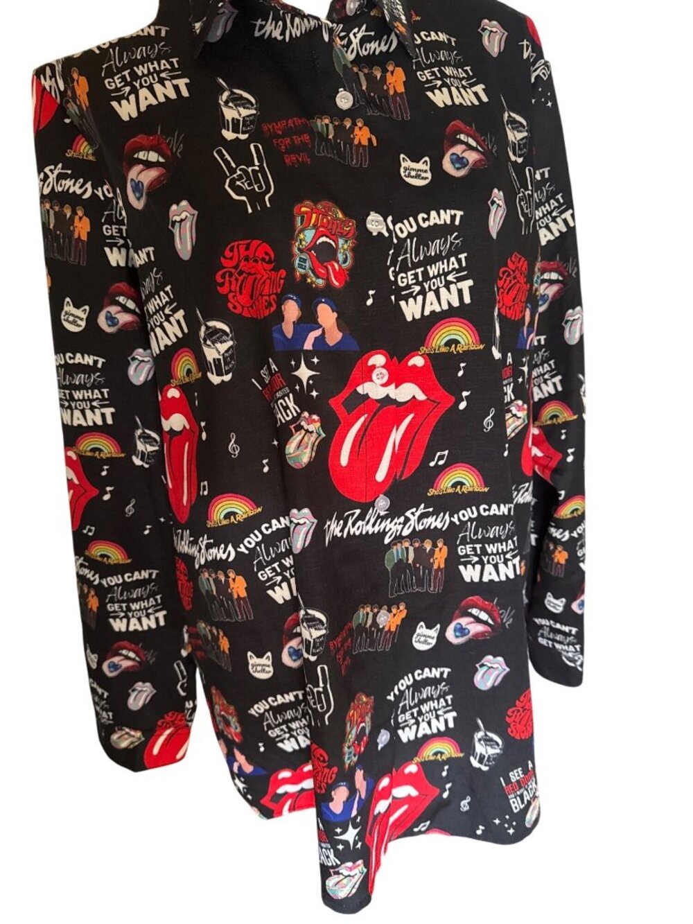 The Rolling Stones Multicolor Graphic Long-Sleeve Button-Up Shirt Women’s Size L - Picture 4 of 6